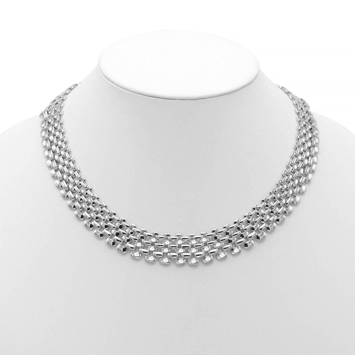 Silver Polished Wide Panther Link Chain Choker Necklace #NL14120031-R02 (KH4)
