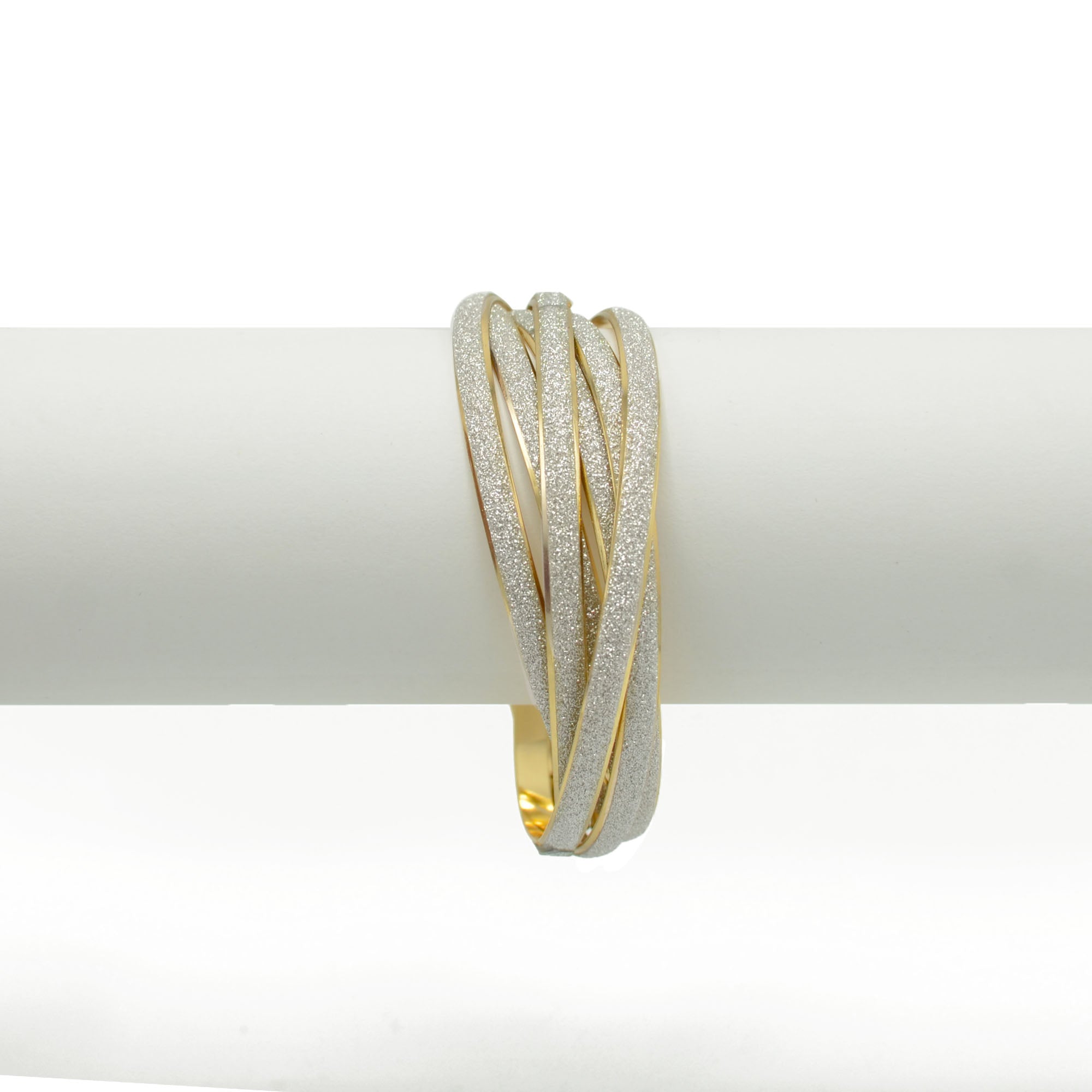 Gold Interlocking Glittering 5 Peaces Bangle Set #SQ1722 (KH3--BE15,Q17)