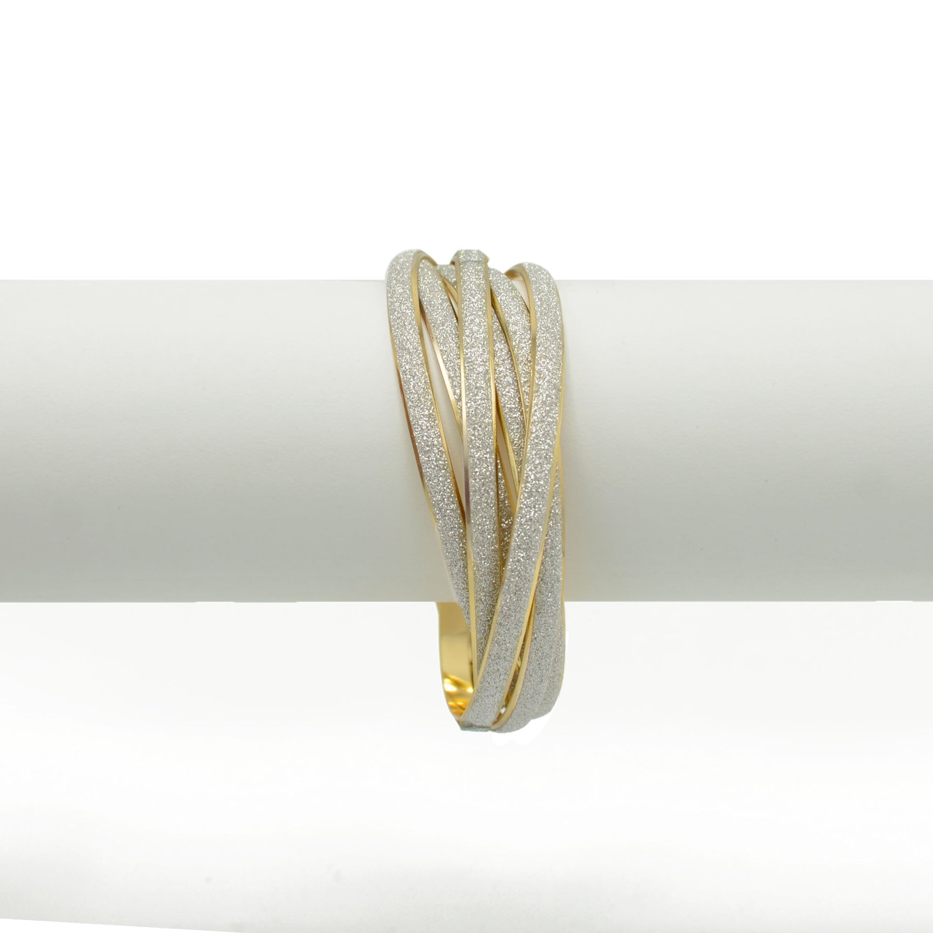 Gold Interlocking Glittering 5 Peaces Bangle Set #SQ1722 (Q17)