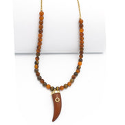 GOLD HORN PENDANT BURGUNDY/BROWN BEAD NECKLACE #HNN84312GDBR (HA6/HB6)