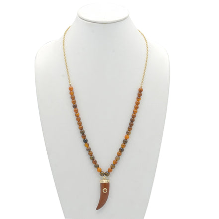 GOLD HORN PENDANT BURGUNDY/BROWN BEAD NECKLACE #HNN84312GDBR (HA6/HB6)