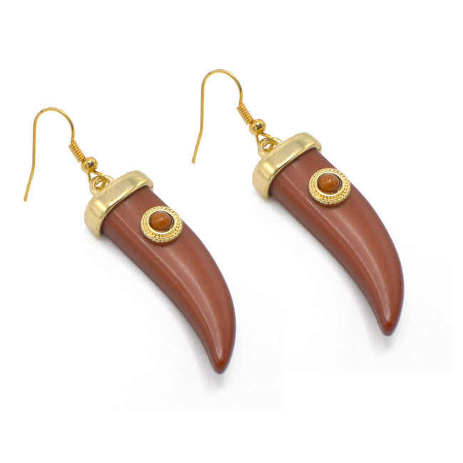 GOLD BURGUNDY/BROWN HORN EARRINGS # HNE84312GDBR  (HA6)