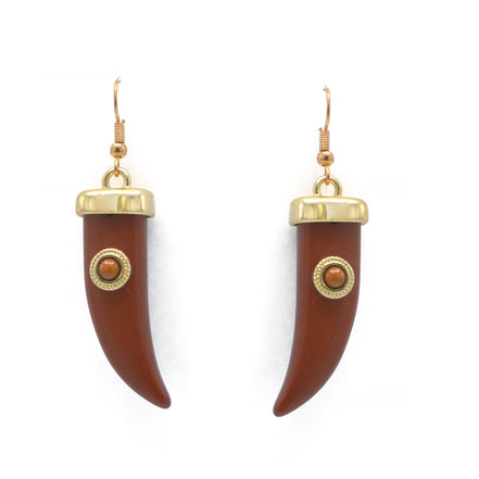 GOLD BURGUNDY/BROWN HORN EARRINGS # HNE84312GDBR  (HA6)