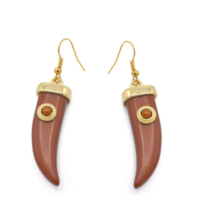GOLD BURGUNDY/BROWN HORN EARRINGS # HNE84312GDBR  (HA6)