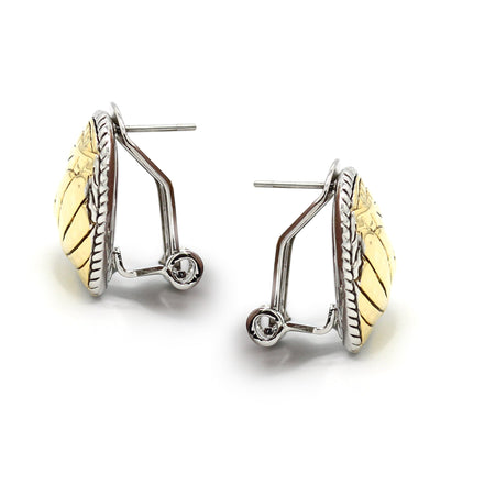 TWO TONE ENGRAVED HEART EARRINGS#11658ER