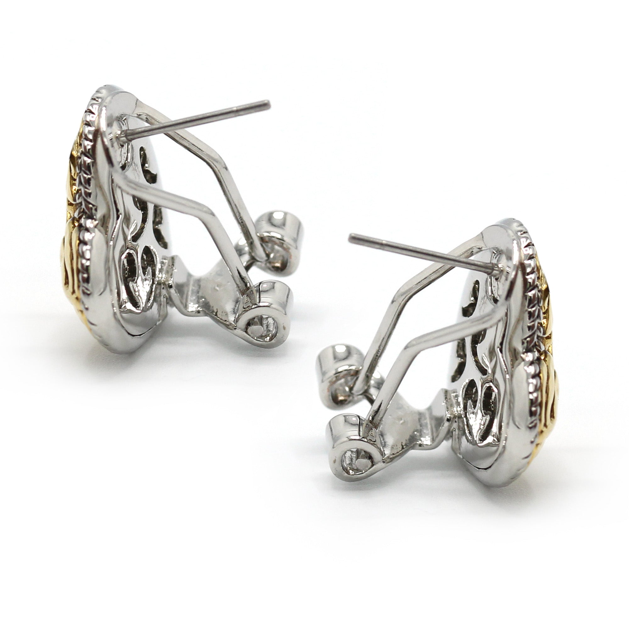 TWO TONE ENGRAVED HEART EARRINGS#11658ER