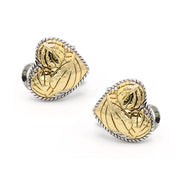 TWO TONE ENGRAVED HEART EARRINGS#11658ER