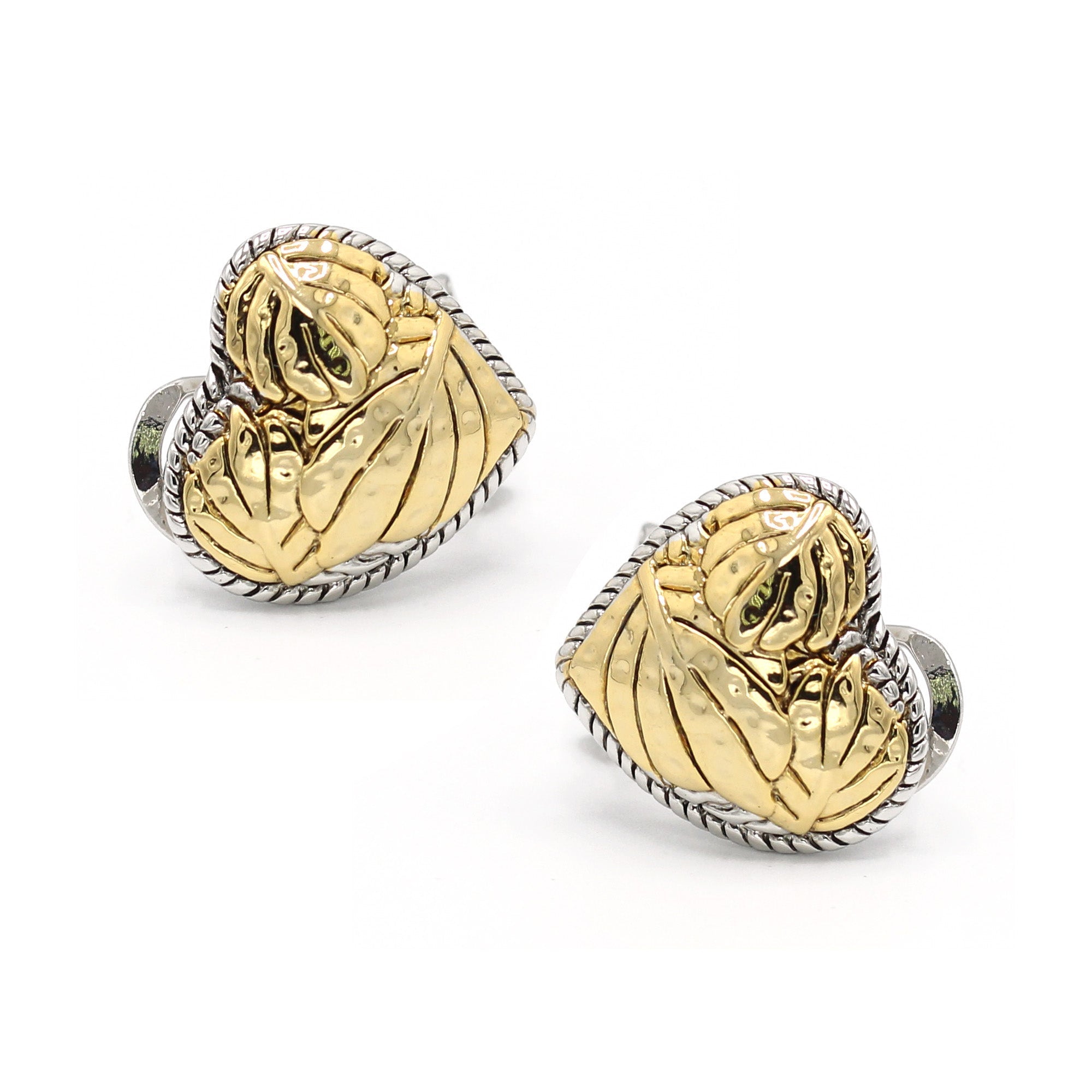 TWO TONE ENGRAVED HEART EARRINGS#11658ER