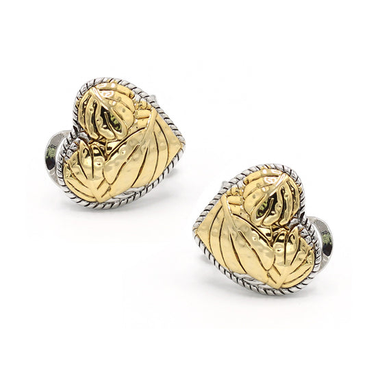 TWO TONE ENGRAVED HEART EARRINGS#11658ER