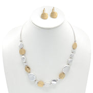 Two-Tone Silver And Gold Hammered Earrings And Necklace Set #SC22071/SE22079GS