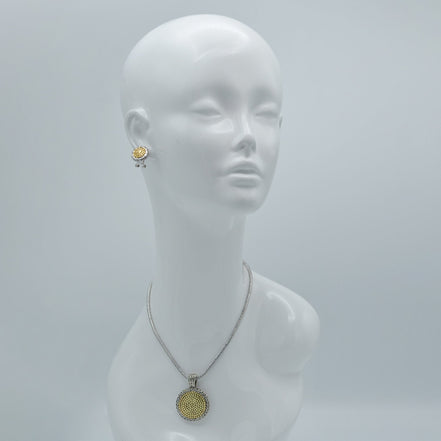 TWO TONE 1.8"INCHES PENDANT NECKLACE #42305EH  (FD10)