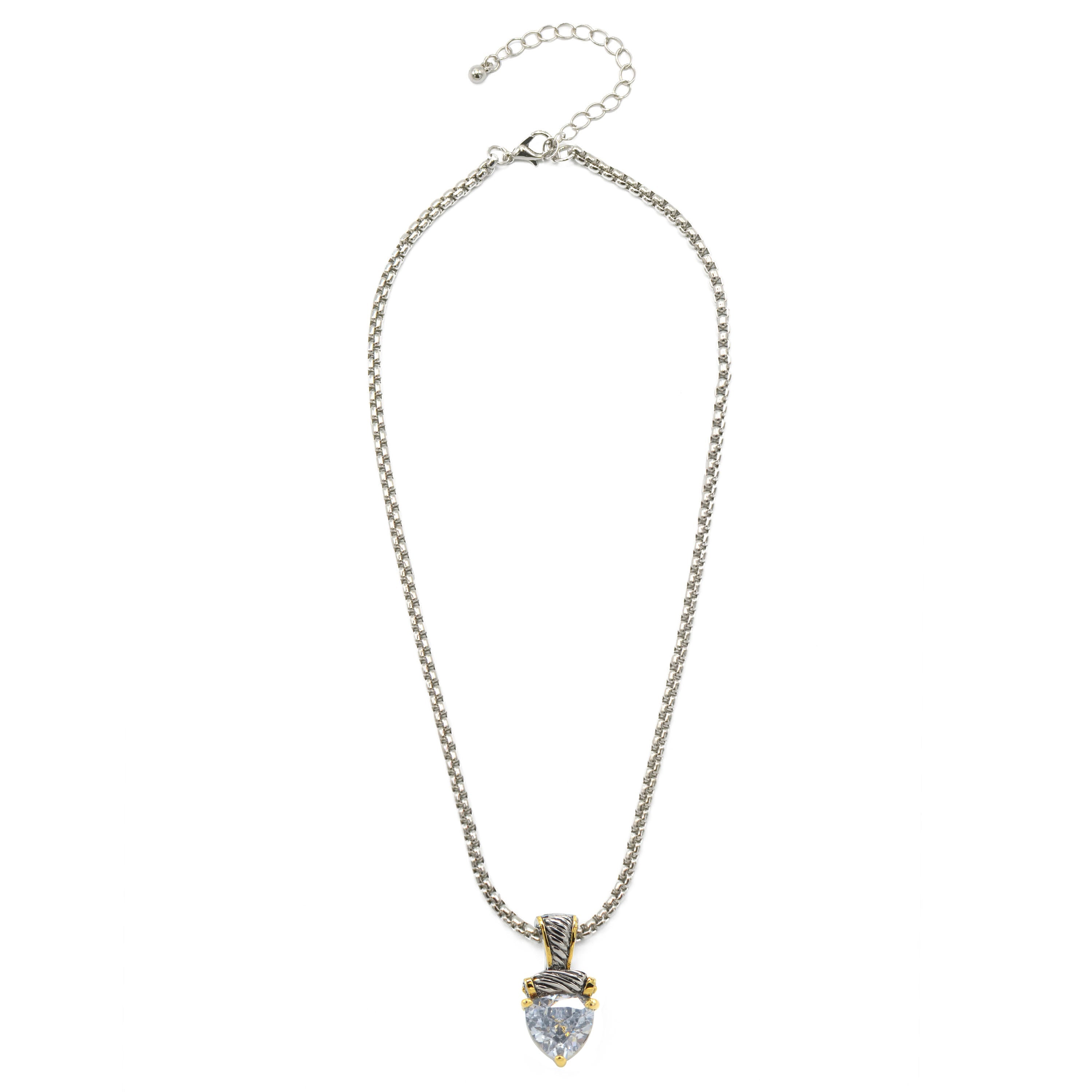 TWO TONE CLEAR CRYSTAL PENDANT NECKLACE #4112EH-CL(FE15)