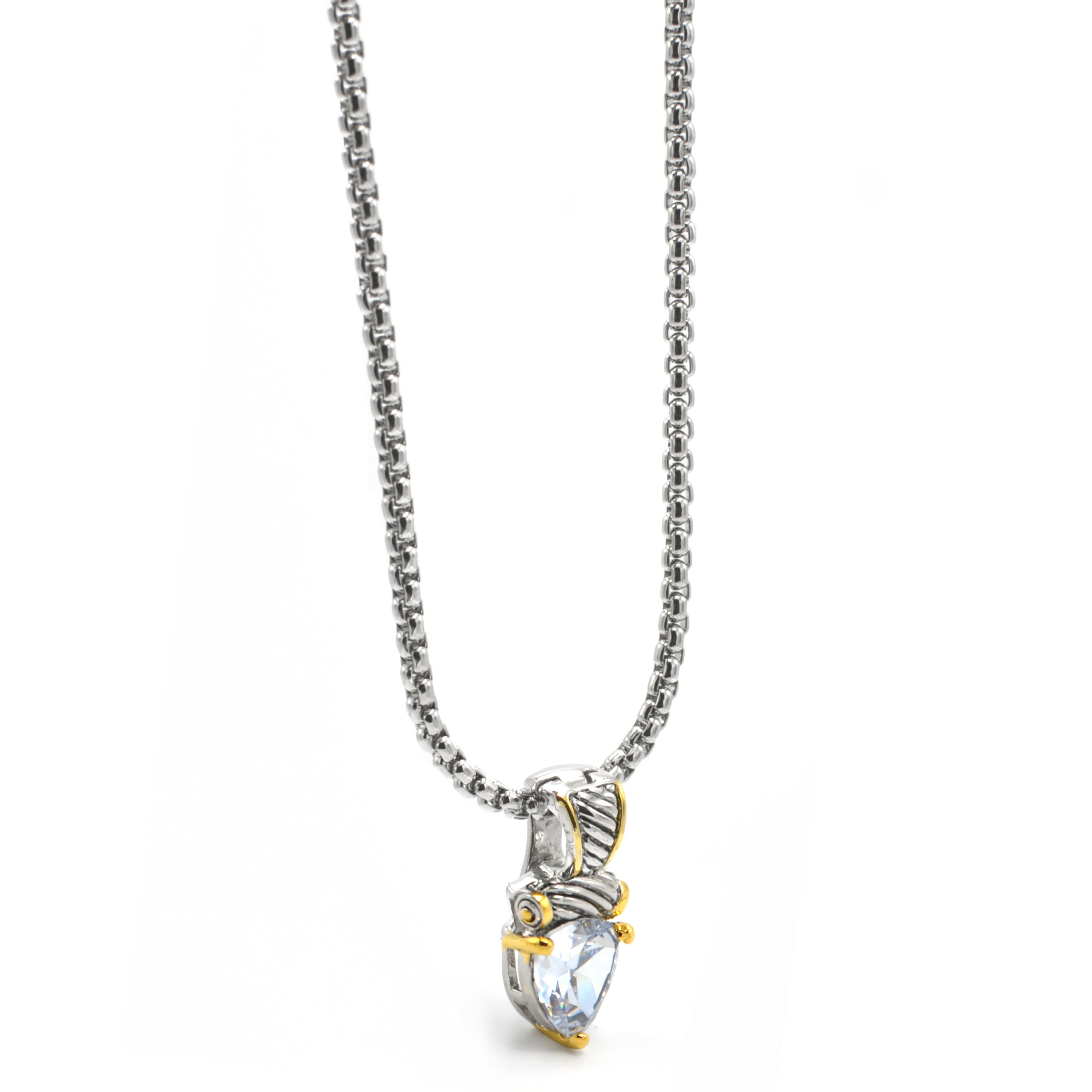 TWO TONE CLEAR CRYSTAL PENDANT NECKLACE #4112EH-CL(FE15)