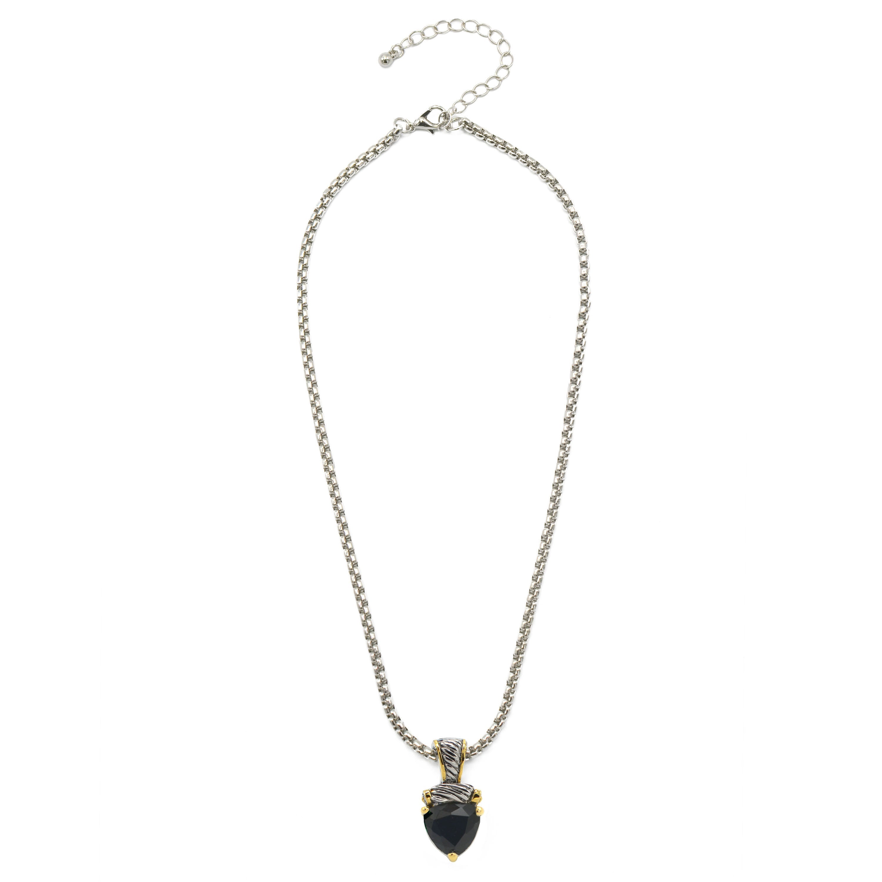 TWO TONE BLACK CRYSTAL PENDANT NECKLACE #4112EHJT(FD6/FC12)