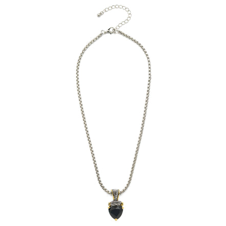 TWO TONE BLACK CRYSTAL PENDANT NECKLACE #4112EHJT(FD6/FC12)
