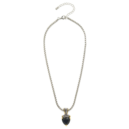 TWO TONE BLACK CRYSTAL PENDANT NECKLACE #4112EHJT(FD6/FC12)