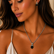 Black Heart Stone Pendant Necklace – 18
