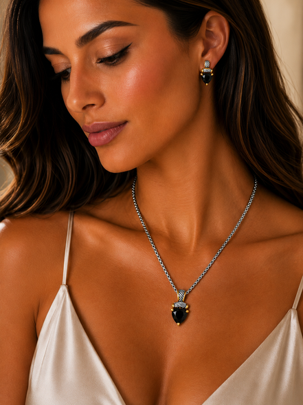 Black Heart Stone Pendant Necklace – 18" + 3" Extender#4112EHJT(FD6/FC12)