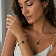 Black Heart Stone Pendant Necklace – 18