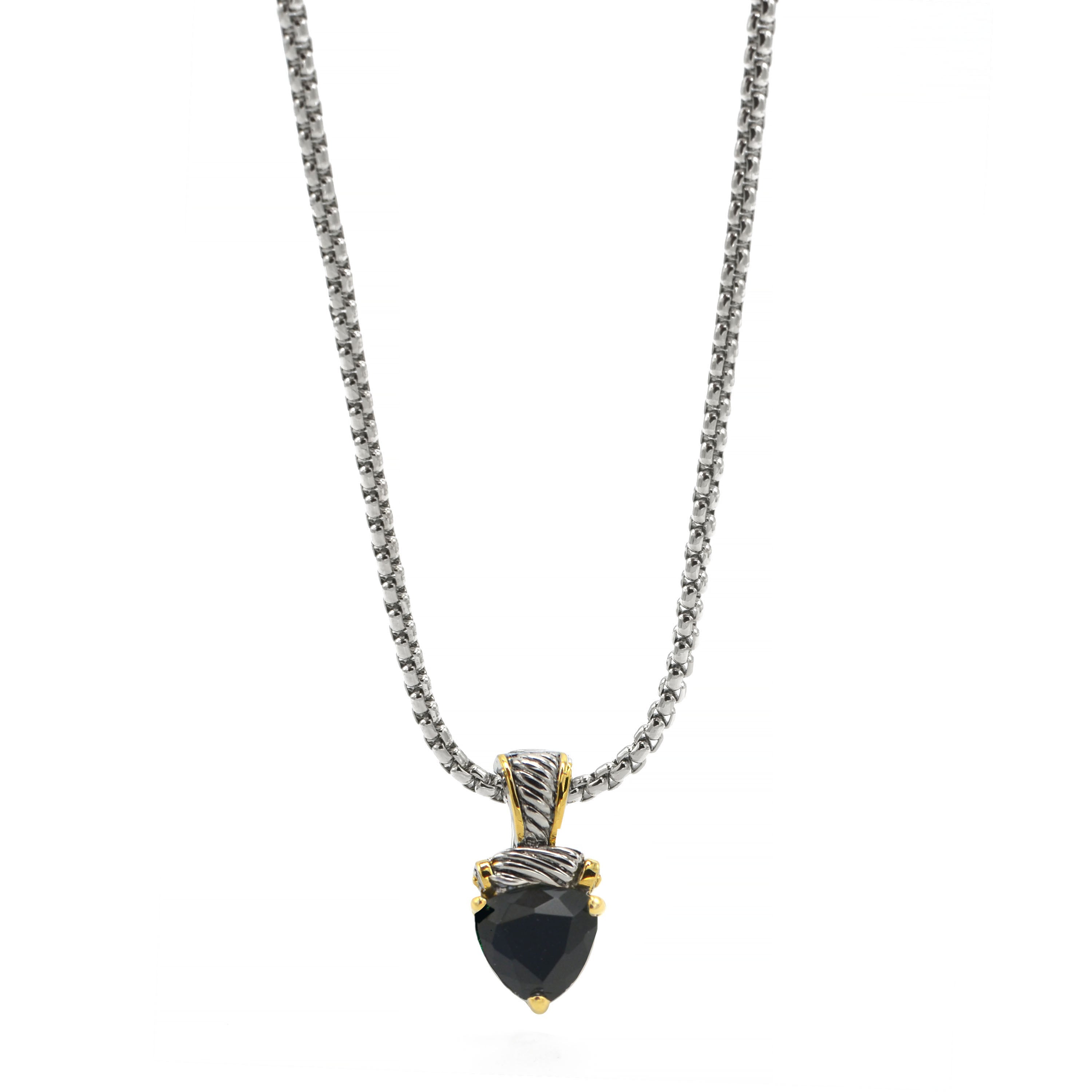 TWO TONE BLACK CRYSTAL PENDANT NECKLACE #4112EHJT(FD6/FC12)