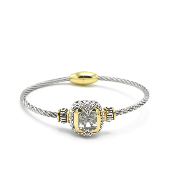 TWO TONE CLEAR CRYSTAL CLASSIC CABLE BRACELET#42269BRCL(FE27)