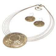 Gold Oxidized Pendant Necklace And Earrings Set #SCE43587GLD (EE4/TB7)