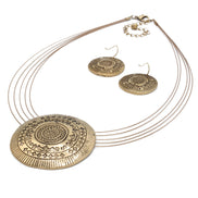 Gold Oxidized Pendant Necklace And Earrings Set #SCE43587GLD (EE4/TB7)