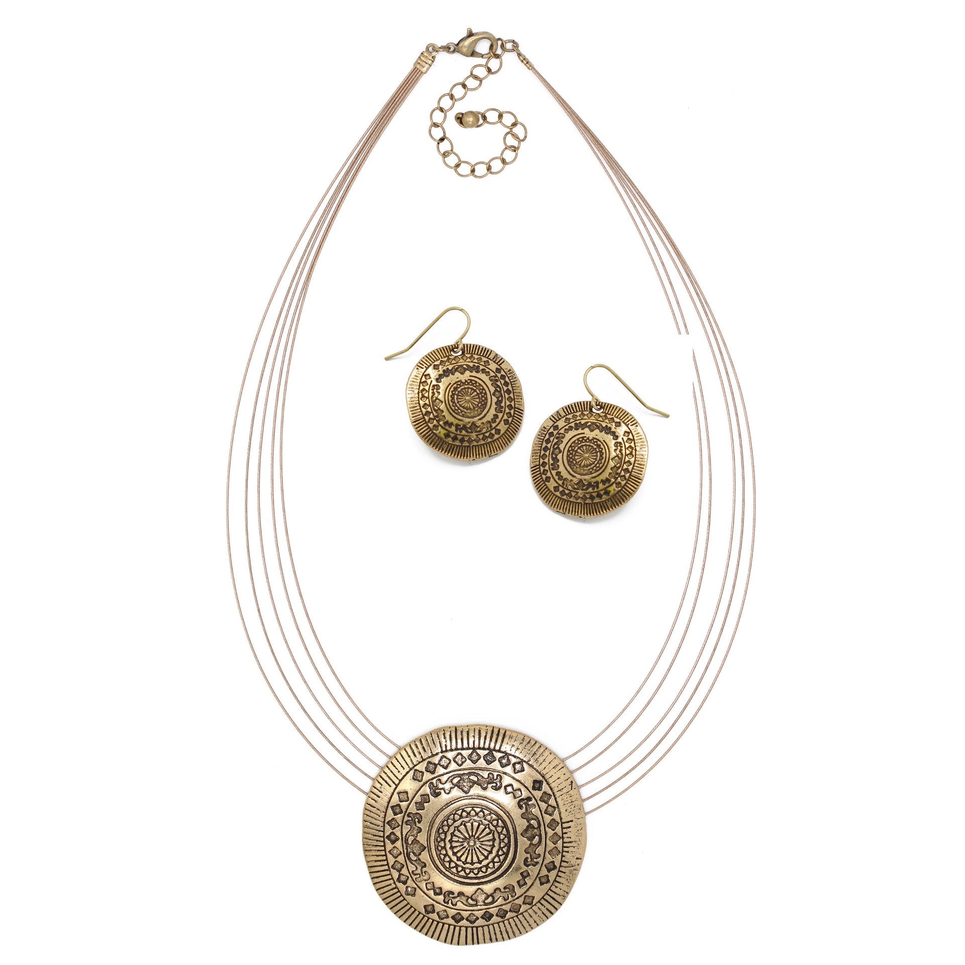 Gold Oxidized Pendant Necklace And Earrings Set #SCE43587GLD (EE4/TB7)