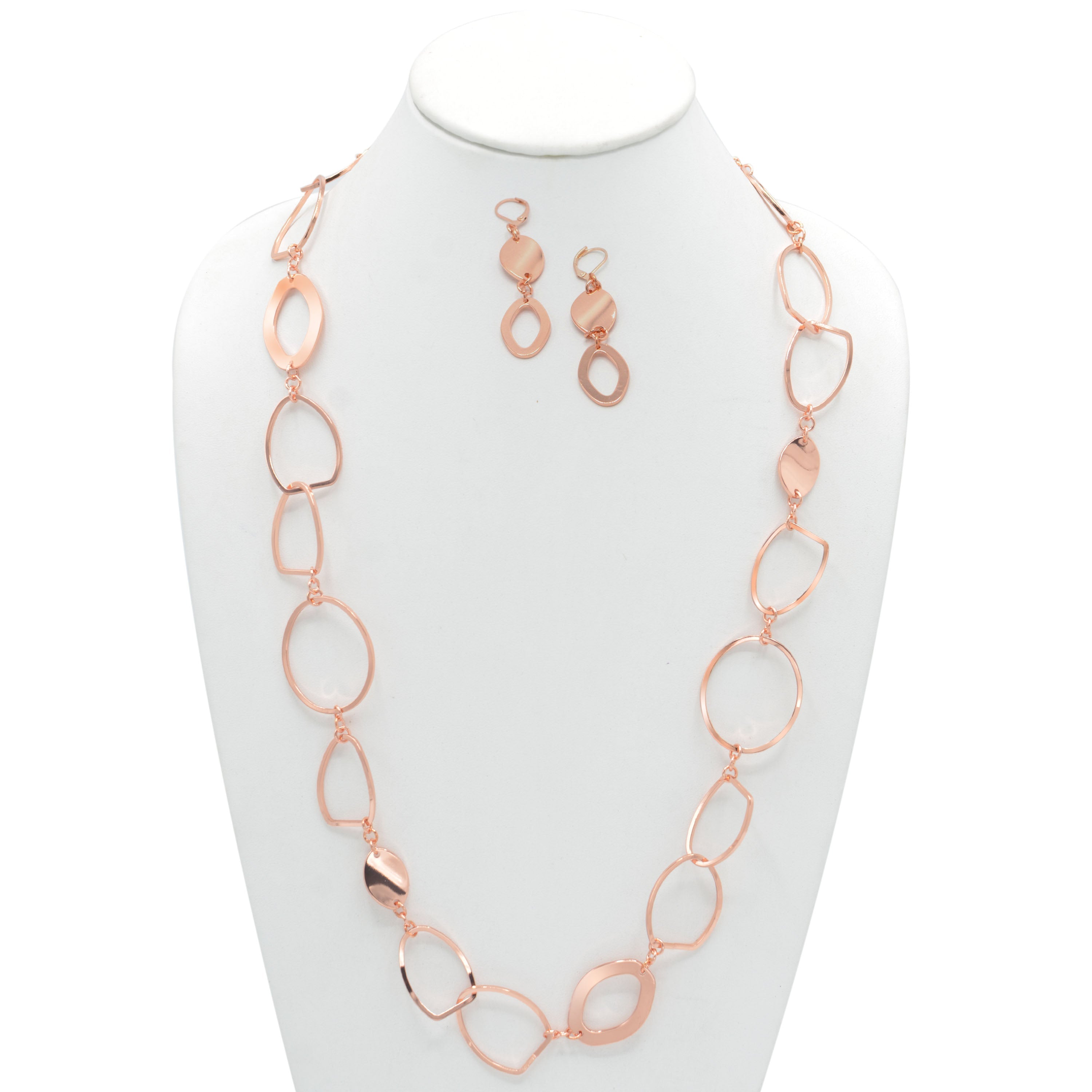 ROSE GOLD LINK NECKLACE AND EARRINGS SET #S10196RG (CF1)