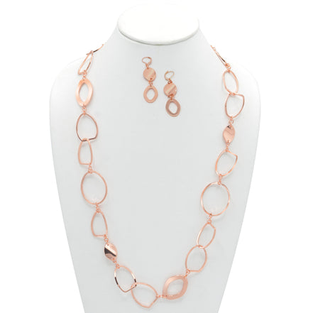 ROSE GOLD LINK NECKLACE AND EARRINGS SET #S10196RG (CF1)