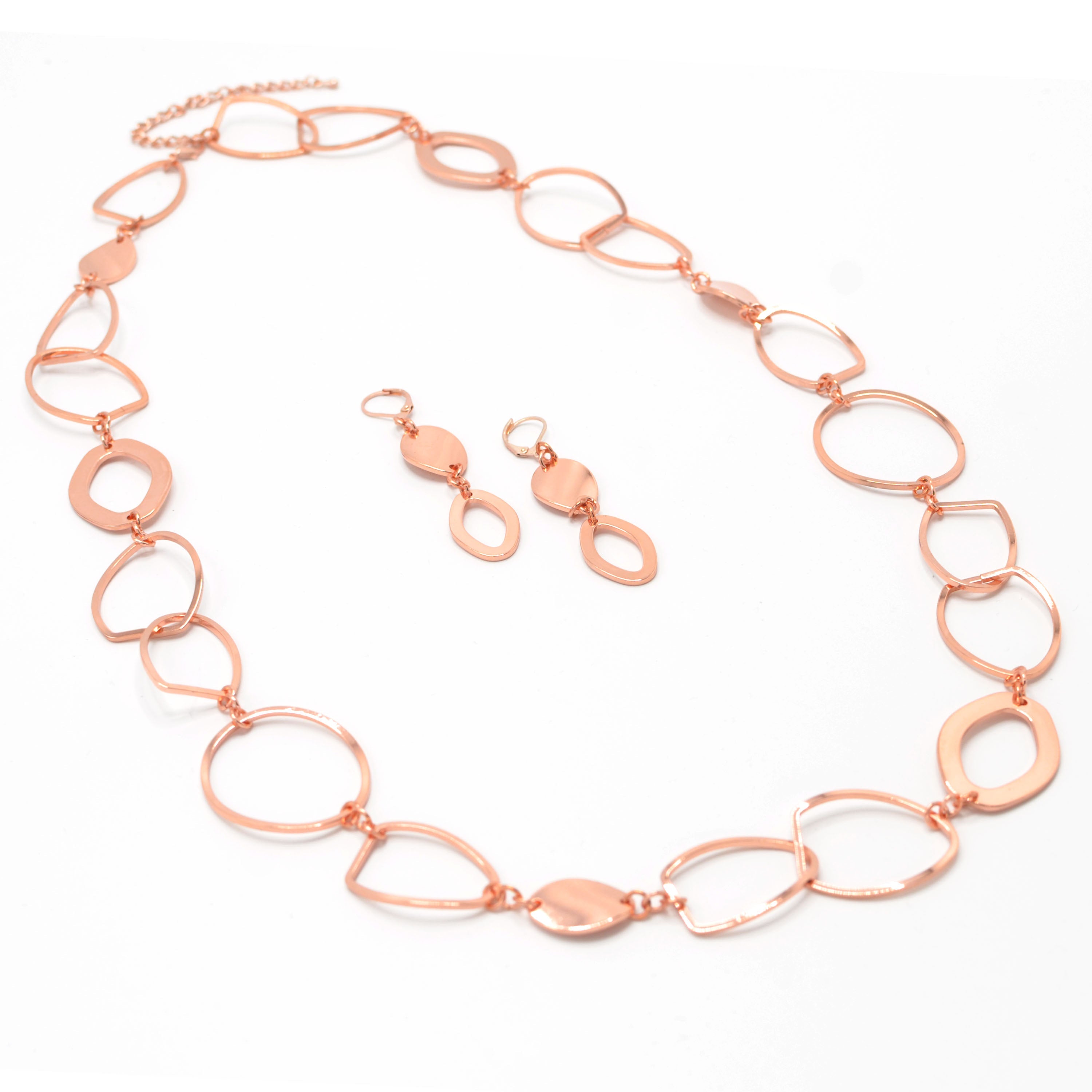 ROSE GOLD LINK NECKLACE AND EARRINGS SET #S10196RG (CF1)
