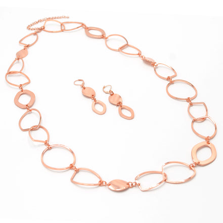 ROSE GOLD LINK NECKLACE AND EARRINGS SET #S10196RG (CF1)