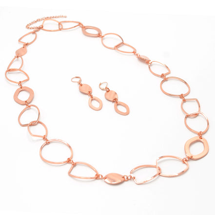 ROSE GOLD LINK NECKLACE AND EARRINGS SET #S10196RG (CF1)