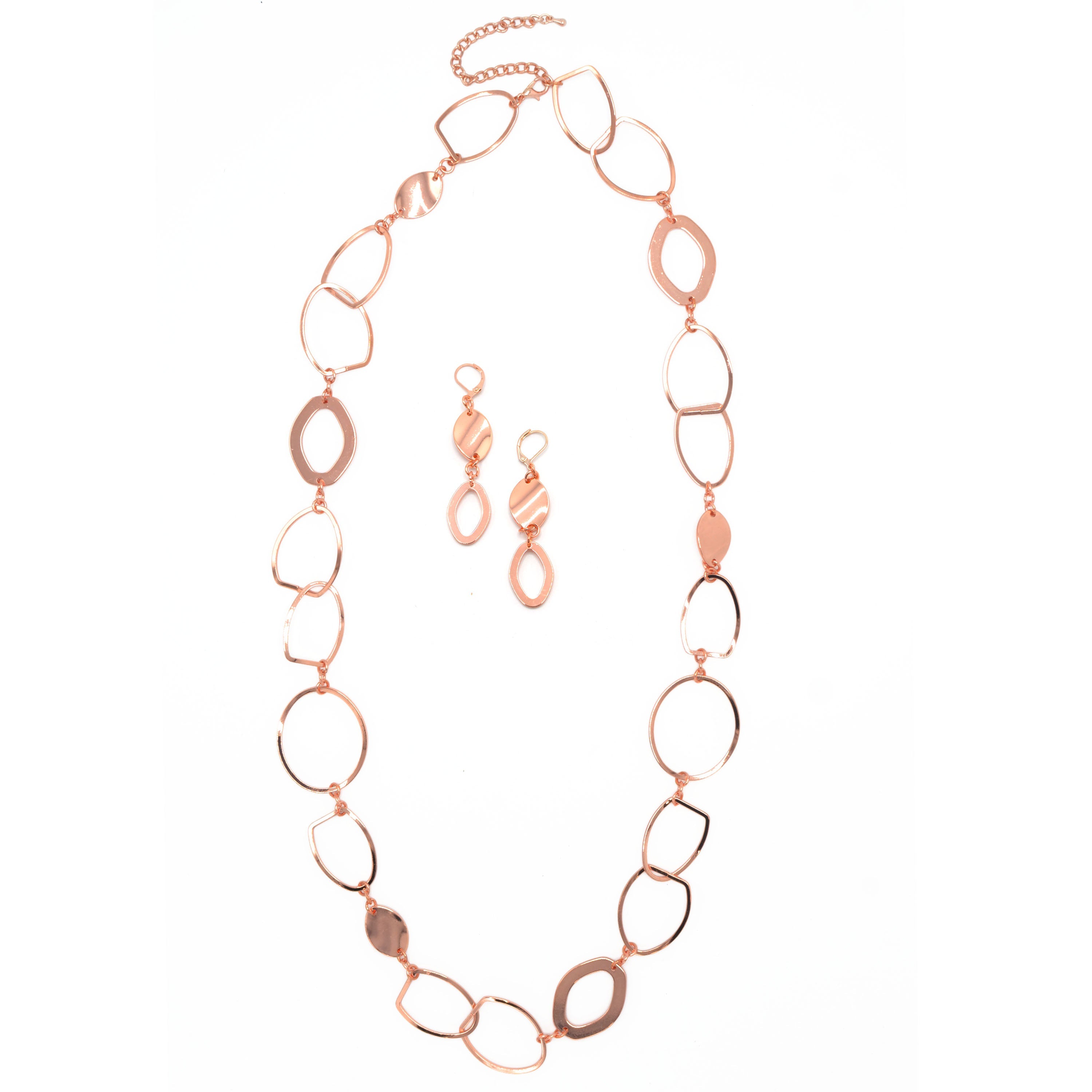 ROSE GOLD LINK NECKLACE AND EARRINGS SET #S10196RG (CF1)