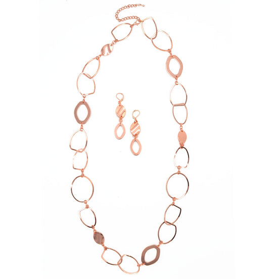 ROSE GOLD LINK NECKLACE AND EARRINGS SET #S10196RG (CF1)