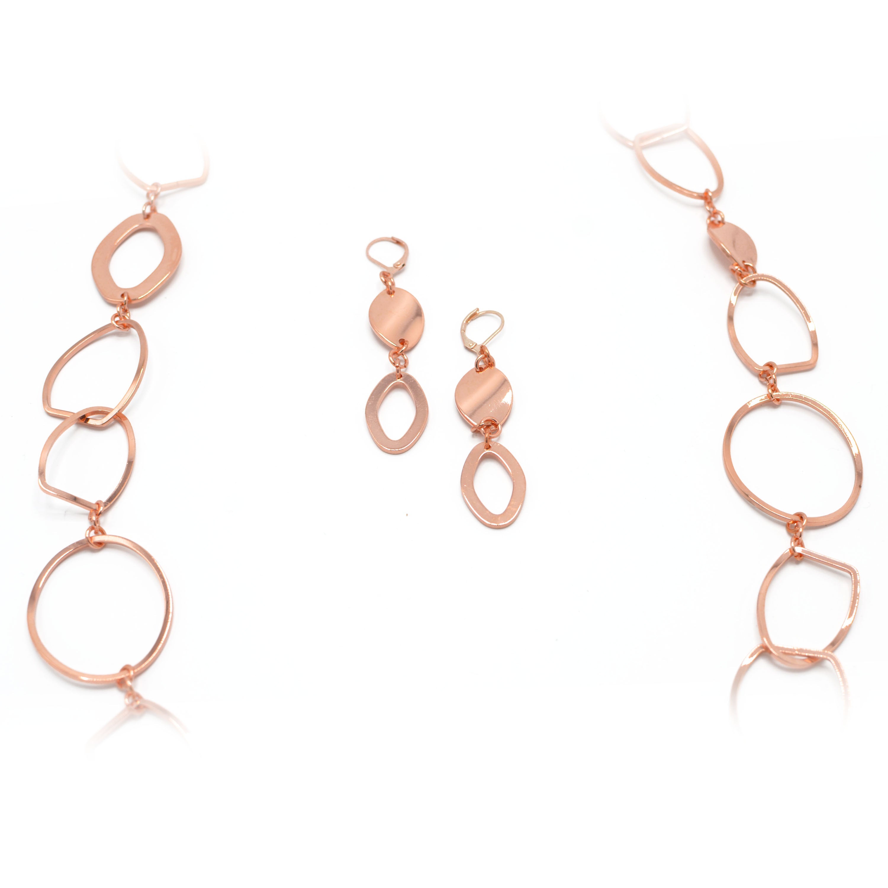 ROSE GOLD LINK NECKLACE AND EARRINGS SET #S10196RG (CF1)