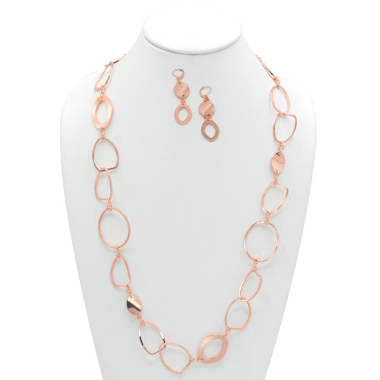 ROSE GOLD LINK NECKLACE AND EARRINGS SET #S10196RG (CF1)