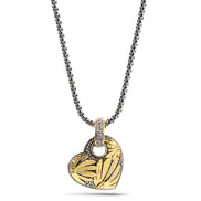 TWO TONE  ENGRAVED HEART PENDANT NECKLACE #11658EH