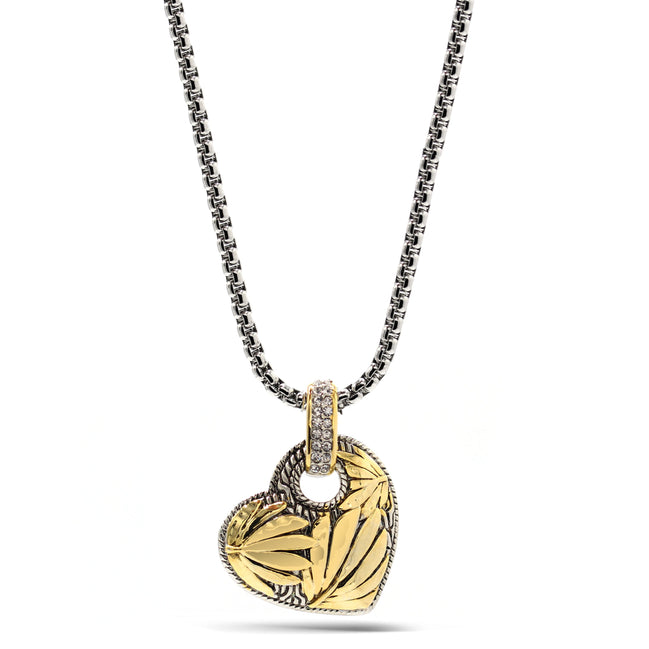 TWO TONE  ENGRAVED HEART PENDANT NECKLACE #11658EH