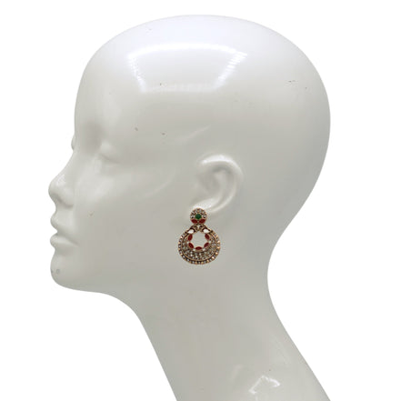 Gold Crystal Green & Coral Stud Earrings – 1.5" #SQ2730(HE5)