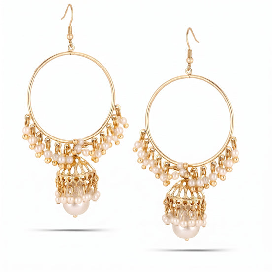 Tazza Women's Gold-Tone Faux Pearl Jhumka Hoop Earrings | Indian Chandbali Jhumki Dangle Earrings | Ethnic Bridal & Festival Fashion Costume Jewelry #SQ3188 (IC16)