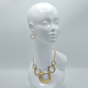 Gold Open Circle Hammered Link necklace And Earrings Set #SCE30061-1