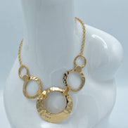 Gold Open Circle Hammered Link necklace And Earrings Set #SCE30061-1