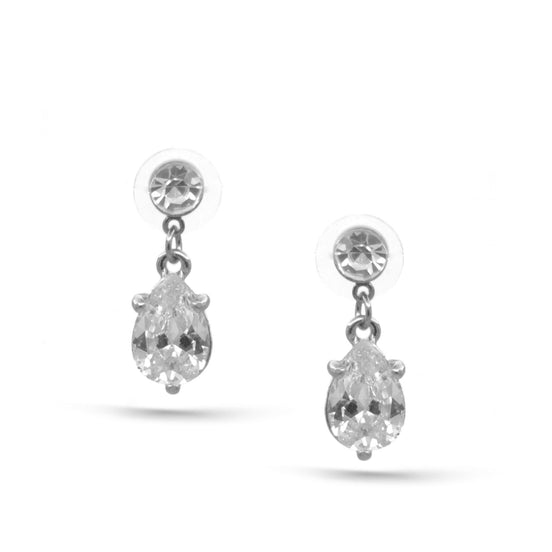 SILVER CRYSTAL TEARDROP EARRINGS #SQ3605S(FB25)