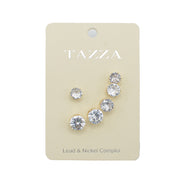 GOLD CLEAR CRYSTAL 3 PAIR SET GRADUATED STUD EARRINGS #HNE86567GDCY(RG21)