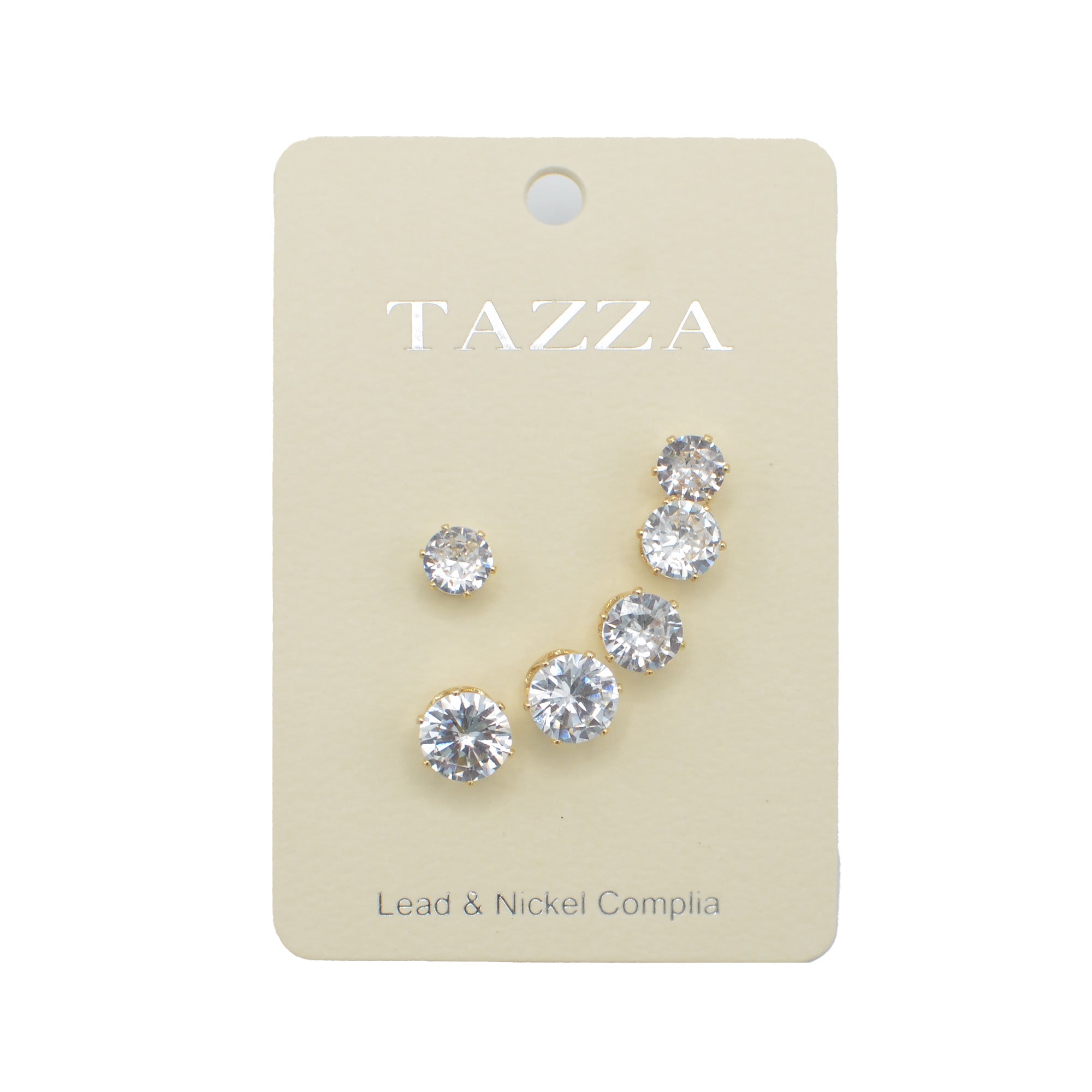 GOLD CLEAR CRYSTAL 3 PAIR SET GRADUATED STUD EARRINGS #HNE86567GDCY(RG21)