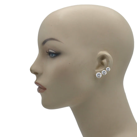 GOLD CLEAR CRYSTAL 3 PAIR SET GRADUATED STUD EARRINGS #HNE86567GDCY(RG21)