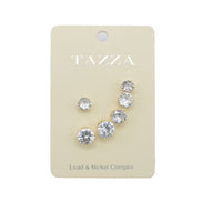 GOLD CLEAR CRYSTAL 3 PAIR SET GRADUATED STUD EARRINGS #HNE86567GDCY(RG21)