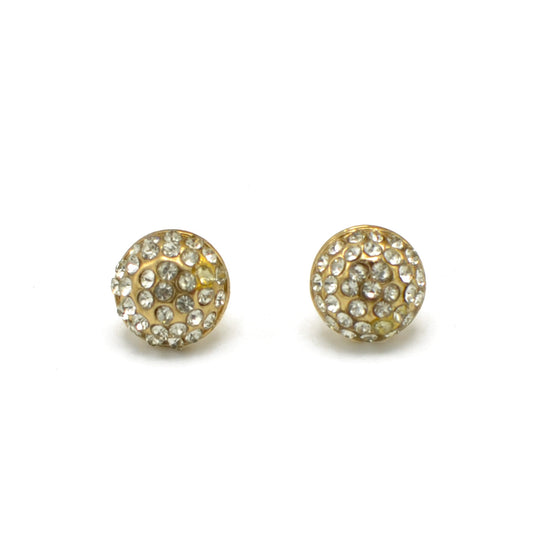 GOLD HALF A BALL RHINESTONES CRYSTAL EARRINGS # HNE86557GDCR(HG16/HG17)