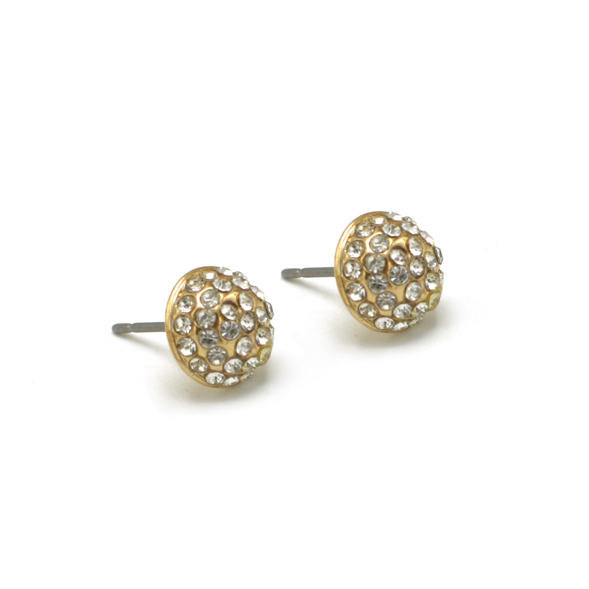 GOLD HALF A BALL RHINESTONES CRYSTAL EARRINGS # HNE86557GDCR(HG16/HG17)